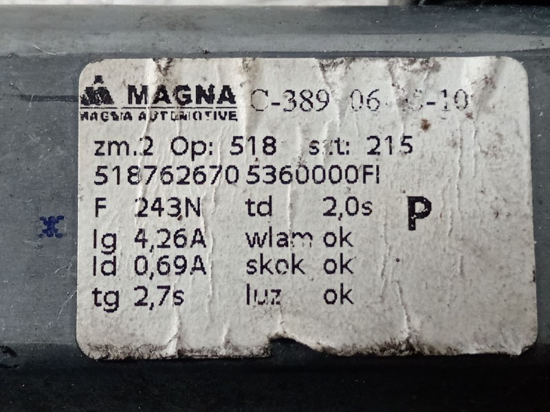 Recambio de elevalunas delantero derecho para fiat nuova 500 (150) star referencia OEM IAM 518762670  