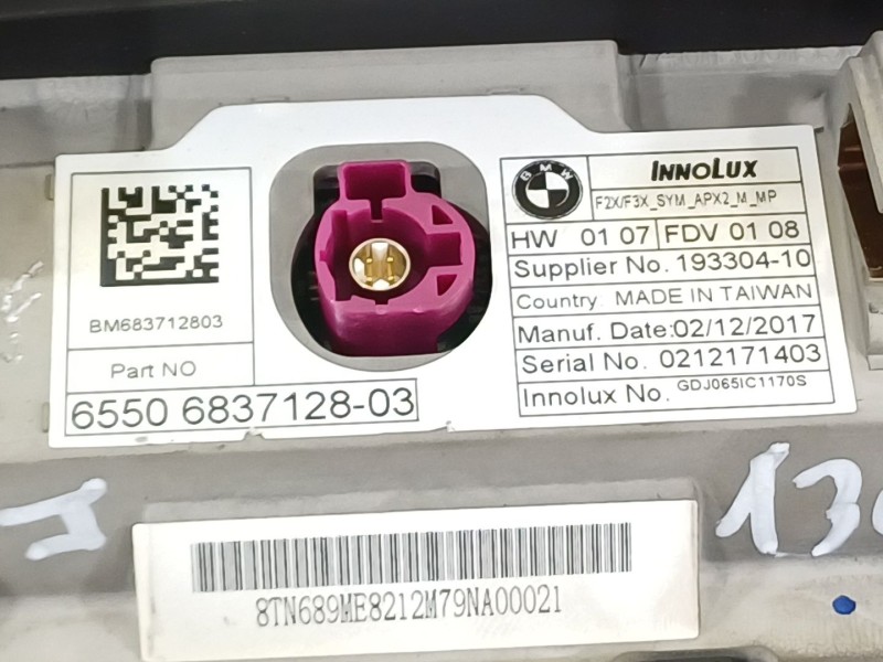 Recambio de pantalla multifuncion para bmw serie 3 touring (f31) 320d referencia OEM IAM 65506837128  