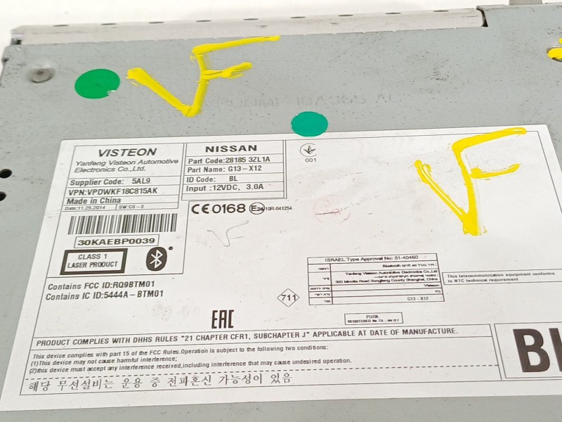 Recambio de sistema audio / radio cd para nissan pulsar (c13) acenta referencia OEM IAM 281853ZL1A  