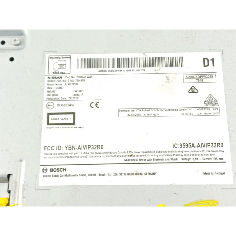 Recambio de sistema audio / radio cd para nissan qashqai (j11) 1.5 turbodiesel cat referencia OEM IAM 2591A7FW3A  7503750865