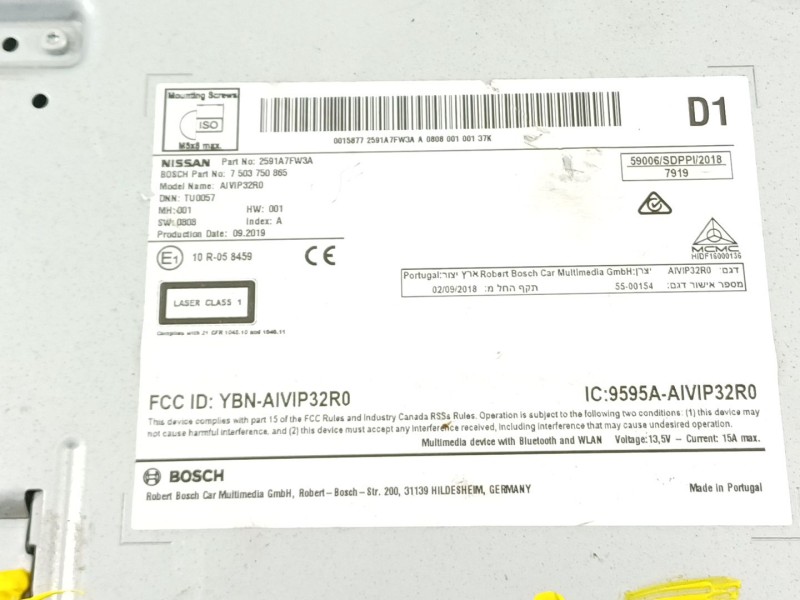 Recambio de sistema audio / radio cd para nissan qashqai (j11) 1.5 turbodiesel cat referencia OEM IAM 2591A7FW3A  7503750865