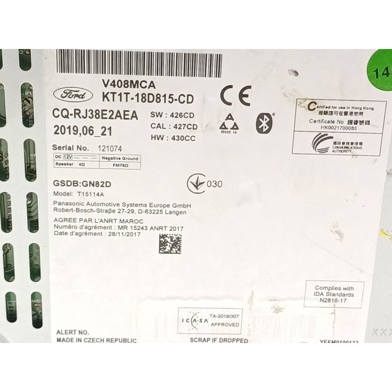 Recambio de sistema audio / radio cd para ford tourneo connect trend referencia OEM IAM KT1T18D815CD  CQ-RJ38E2AEA
