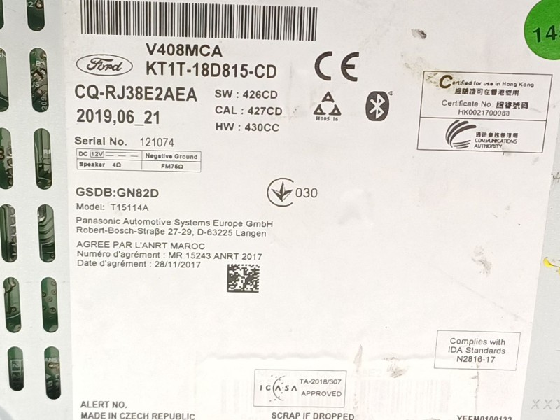 Recambio de sistema audio / radio cd para ford tourneo connect trend referencia OEM IAM KT1T18D815CD  CQ-RJ38E2AEA