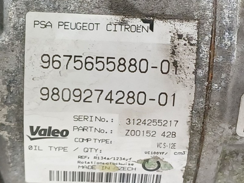 Recambio de compresor aire acondicionado para peugeot 308 access referencia OEM IAM 9675655880 9809274280 
