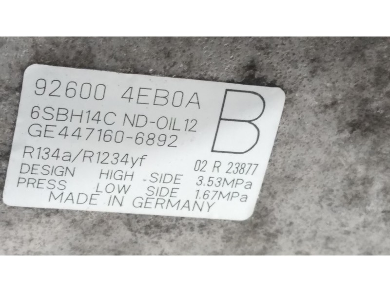 Recambio de compresor aire acondicionado para nissan qashqai (j11) tekna premium referencia OEM IAM 926004EB0A  