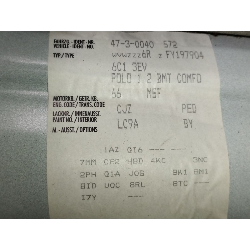 Recambio de motor completo para volkswagen polo v (6r1, 6c1) 1.2 tsi 16v referencia OEM IAM CJZ  