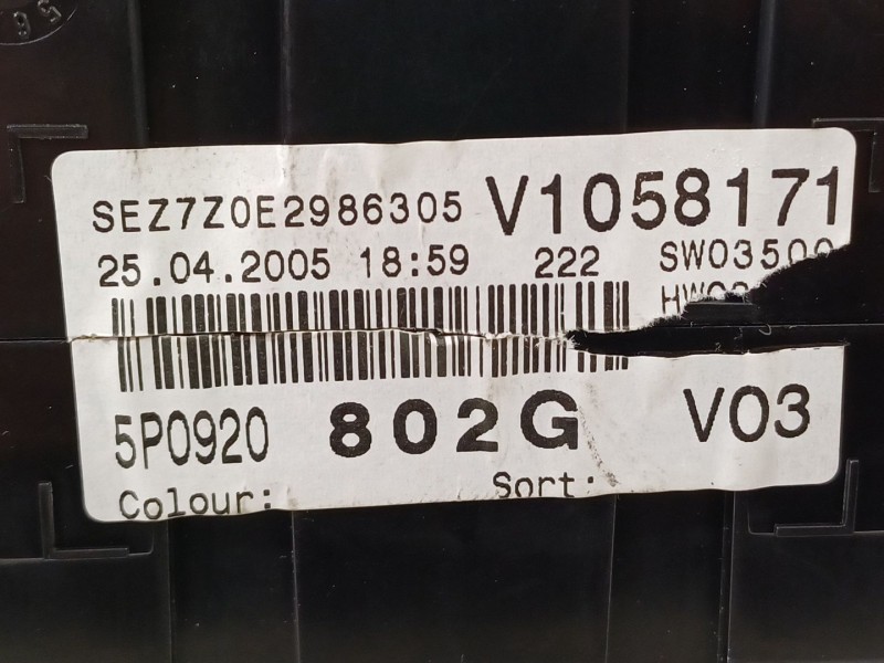 Recambio de cuadro instrumentos para seat altea (5p1) reference referencia OEM IAM 5P0920802G  