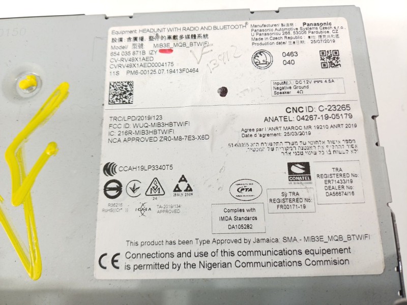 Recambio de sistema audio / radio cd para skoda scala (nw1) 1.6 tdi referencia OEM IAM 654035871B  