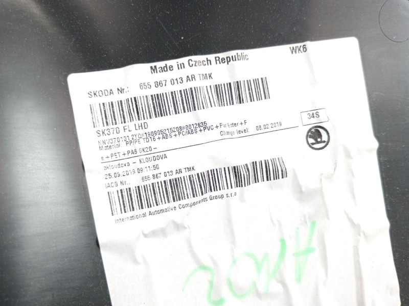 Recambio de guarnecido puerta delantera izquierda para skoda scala (nw1) 1.6 tdi referencia OEM IAM 655867013  