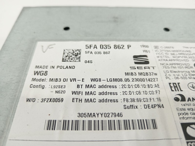 Recambio de sistema navegacion gps para cupra leon (kl1, ku1, kug) 1.5 etsi referencia OEM IAM 5FA035862P  