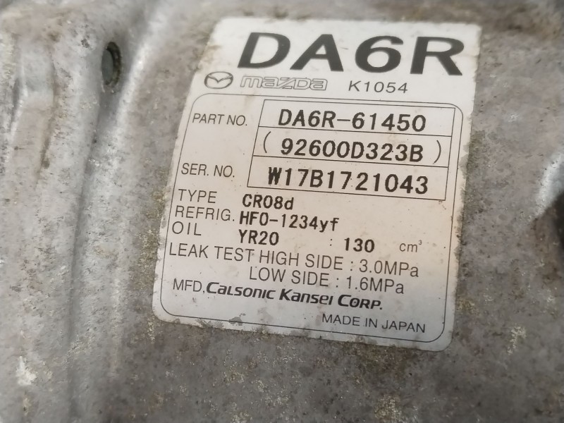 Recambio de compresor aire acondicionado para mazda cx-3 luxury referencia OEM IAM DA6R61450  92600D323B