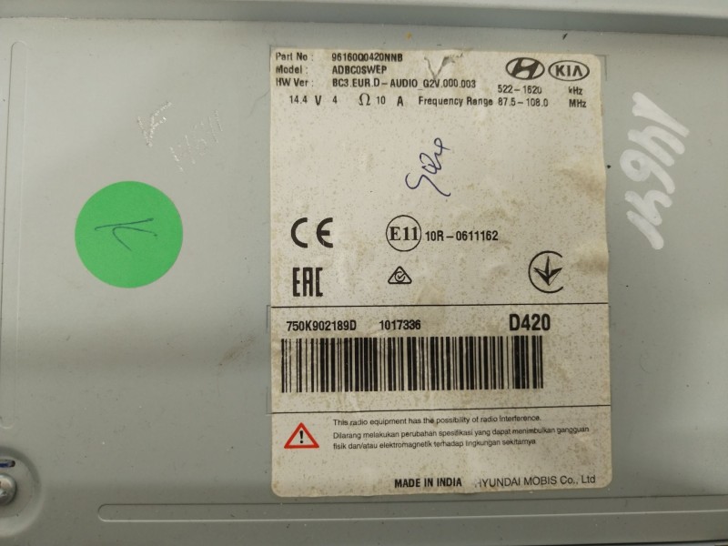 Recambio de sistema audio / radio cd para hyundai i20 iii (bc3, bi3) 1.2 referencia OEM IAM 96160Q0420NNB  