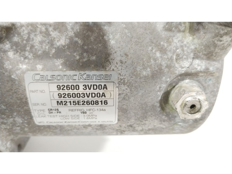 Recambio de compresor aire acondicionado para nissan juke (f15) acenta referencia OEM IAM 926003VD0A  