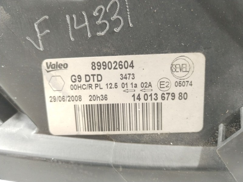 Recambio de faro derecho para fiat scudo autobús (270_, 272_) 2.0 d multijet referencia OEM IAM 1401367980  89902604