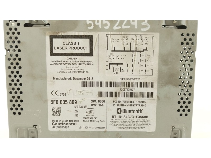 Recambio de sistema audio / radio cd para seat leon (5f1) style referencia OEM IAM 5F0035869  