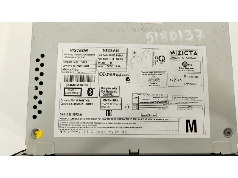 Recambio de sistema audio / radio cd para nissan juke (f15) acenta referencia OEM IAM 28185BV80A  VPEKLF18C815MM