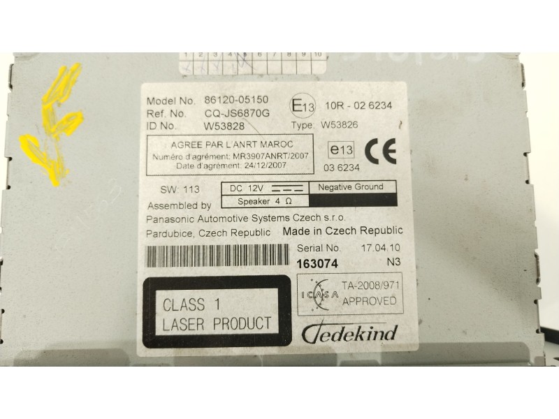 Recambio de sistema audio / radio cd para toyota avensis (t27) active referencia OEM IAM 8612005150  CQJS6870G