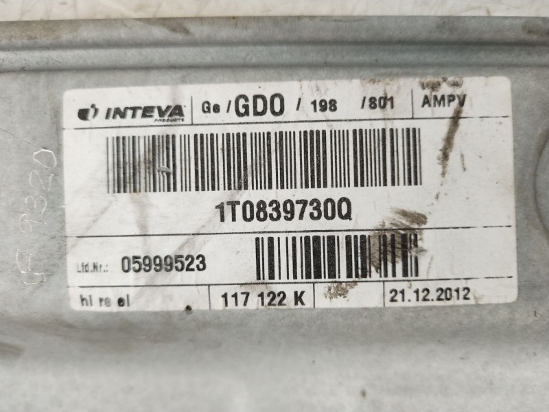 Recambio de elevalunas trasero derecho para volkswagen touran (1t3) advance bluemotion referencia OEM IAM 1T0839730Q 1T0839756H 