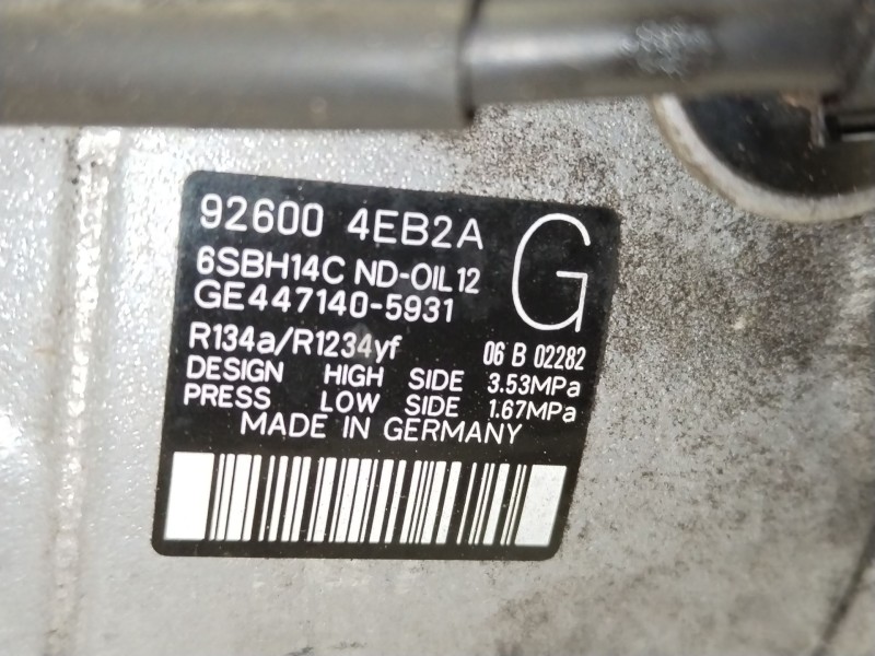 Recambio de compresor aire acondicionado para nissan qashqai (j11) referencia OEM IAM 926004EB2A 6SBH14C 4471405931