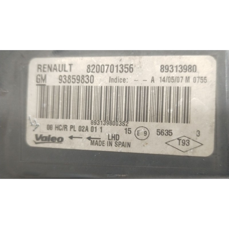 Recambio de faro derecho para nissan primastar furgoneta (x83) 2.0 dci 115 referencia OEM IAM 8200701356 89313980 93859830