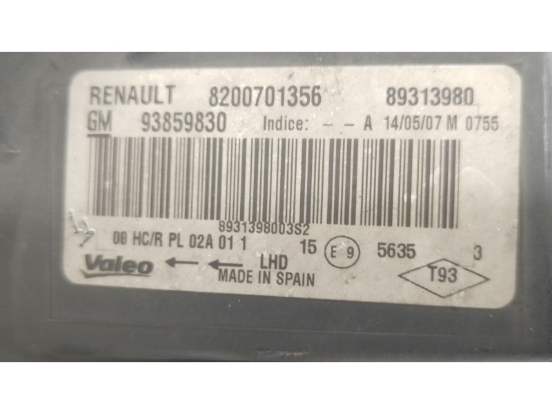 Recambio de faro derecho para nissan primastar furgoneta (x83) 2.0 dci 115 referencia OEM IAM 8200701356 89313980 93859830
