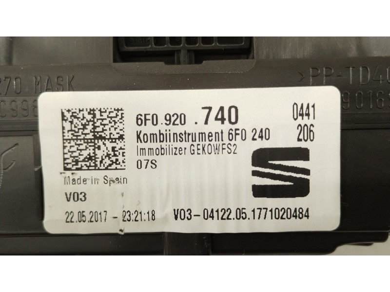 Recambio de cuadro instrumentos para seat ibiza v (kj1, kjg) 1.0 tsi referencia OEM IAM 6F0920740  