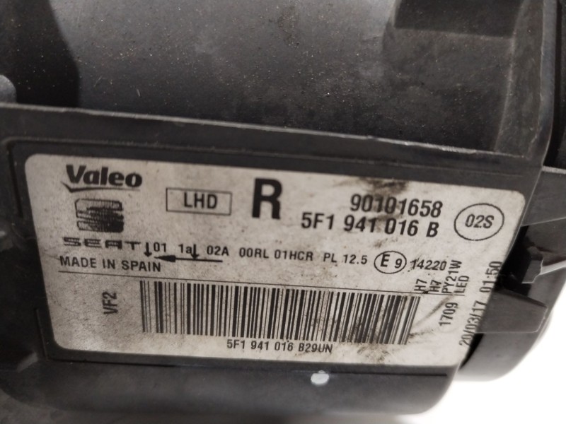 Recambio de faro derecho para seat leon (5f1) 1.6 tdi referencia OEM IAM 5F1941016B  