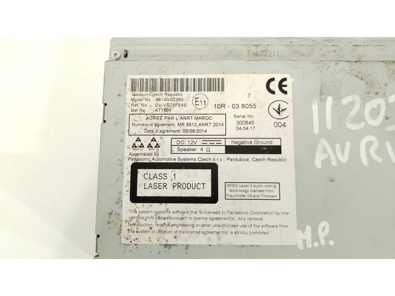 Recambio de sistema audio / radio cd para toyota auris hybrid active referencia OEM IAM 8614002360  