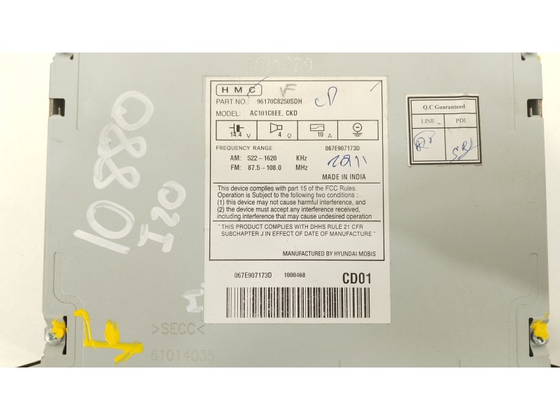 Recambio de sistema audio / radio cd para hyundai i20 go! brasil referencia OEM IAM 96170C8250SDH  