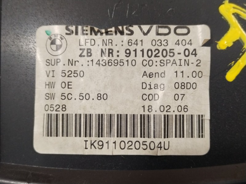 Recambio de cuadro instrumentos para bmw serie 3 berlina (e90) 320d referencia OEM IAM 9110205 A2C53168441 62109316127