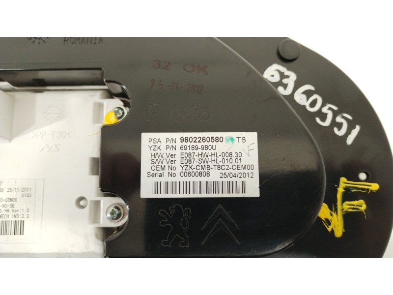 Recambio de cuadro instrumentos para peugeot 3008 monospace (0u_) 2.0 hdi hybrid4 referencia OEM IAM 9802260580  9677785380