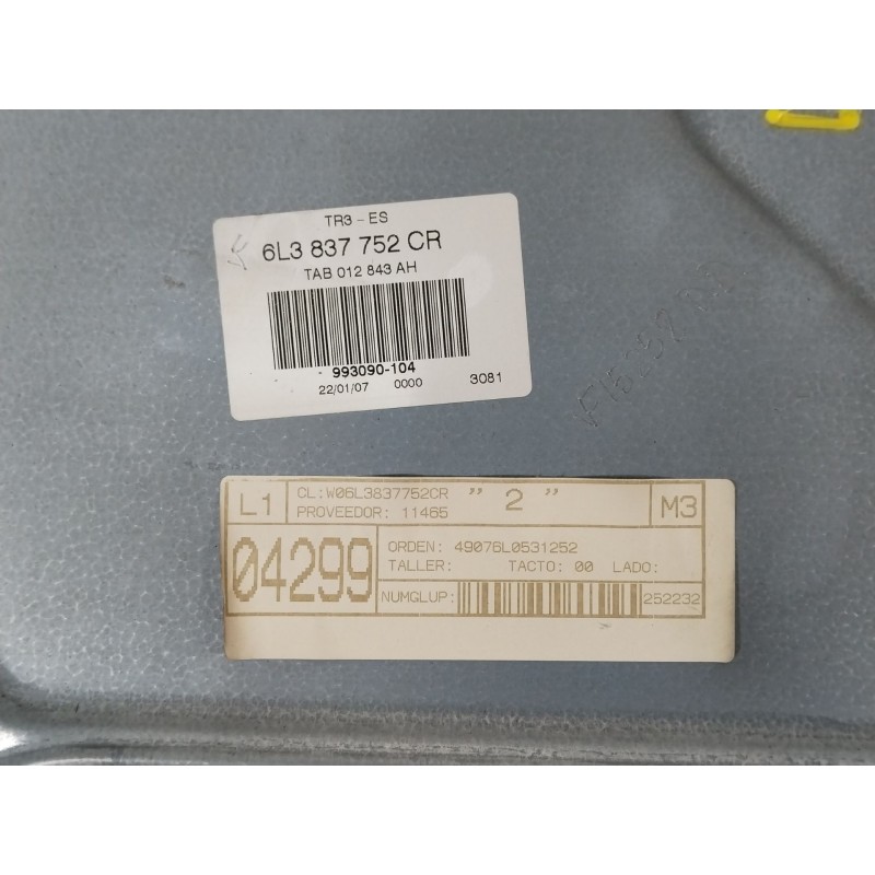 Recambio de elevalunas delantero derecho para seat ibiza iii (6l1) 1.9 tdi referencia OEM IAM 6L3837752CR 6L2959801 6L3837756AC