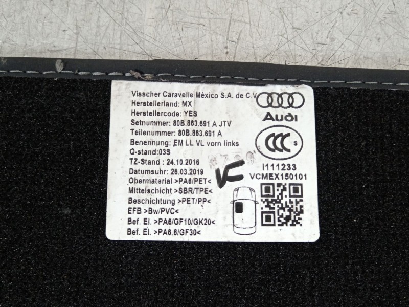 Recambio de juego de alfombrillas para audi q5 (fyb, fyg) 35 tdi quattro referencia OEM IAM 80B863391A  