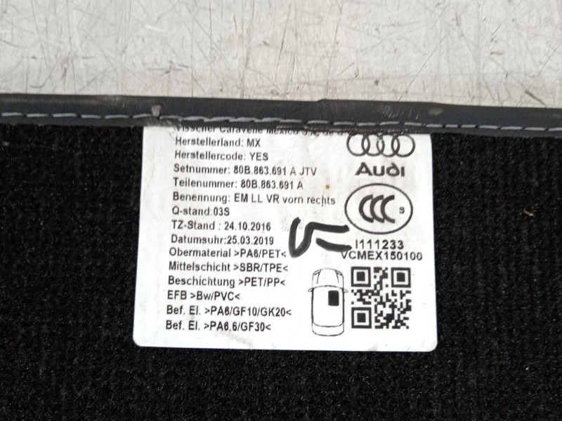 Recambio de juego de alfombrillas para audi q5 (fyb, fyg) 35 tdi quattro referencia OEM IAM 80B863391A  