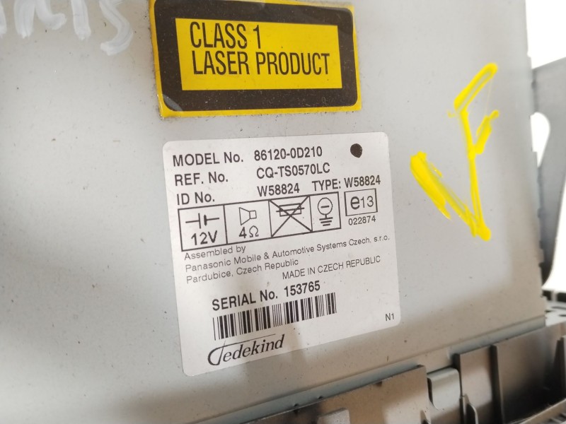 Recambio de sistema audio / radio cd para toyota yaris (ksp9/scp9/nlp9) básico referencia OEM IAM 861200D210  