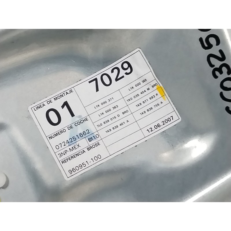 Recambio de elevalunas trasero izquierdo para volkswagen golf v variant (1k5) 1.9 tdi referencia OEM IAM 1K9839755A 1K09597036P 