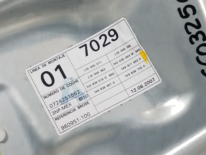 Recambio de elevalunas trasero izquierdo para volkswagen golf v variant (1k5) 1.9 tdi referencia OEM IAM 1K9839755A 1K09597036P 