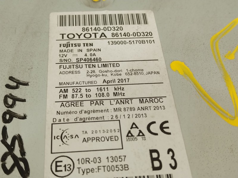 Recambio de sistema navegacion gps para toyota yaris active referencia OEM IAM 861400D320  