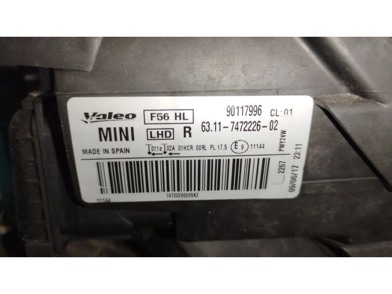 Recambio de faro derecho para mini mini (f56) cooper d referencia OEM IAM 63117472226 90117996 63117448376