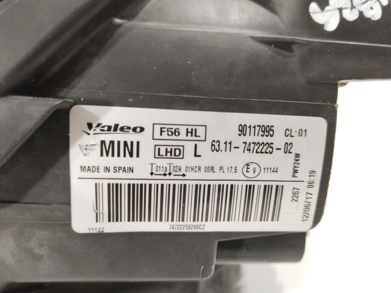 Recambio de faro izquierdo para mini mini (f56) cooper d referencia OEM IAM 63117472225 90117995 63117448375