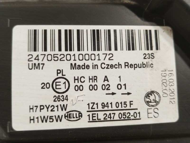 Recambio de faro izquierdo para skoda octavia ii (1z3) 1.6 tdi referencia OEM IAM 1Z1941015F 1EL247052 