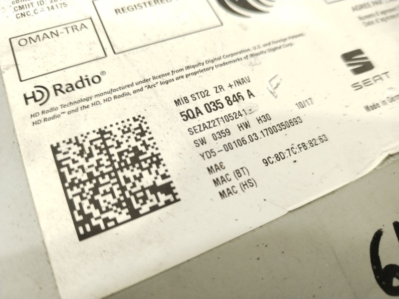 Recambio de sistema audio / radio cd para seat leon (5f1) 1.6 tdi referencia OEM IAM 5QA035846A  