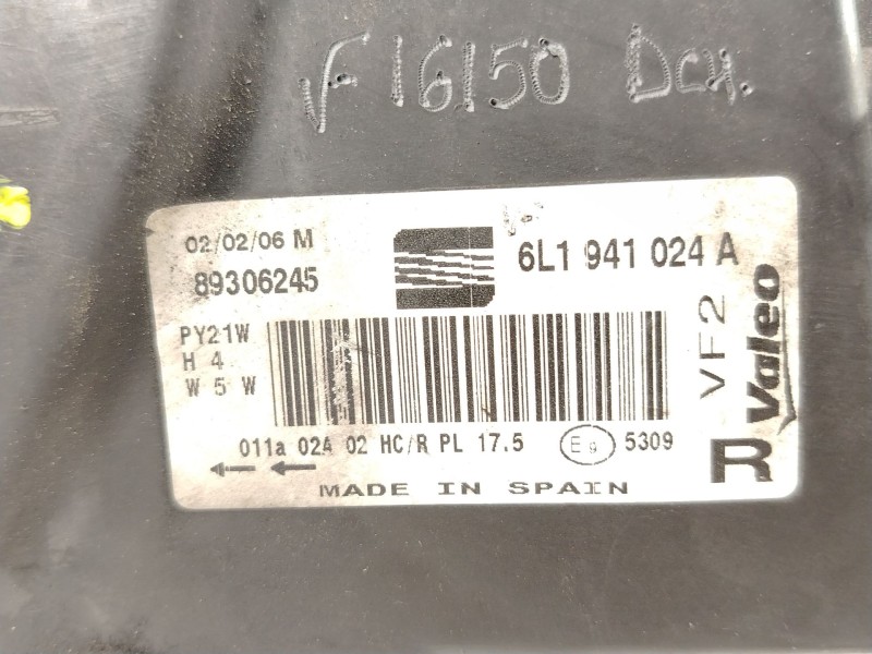 Recambio de faro derecho para seat ibiza iii (6l1) 1.2 referencia OEM IAM 6L1941024A 89306245 