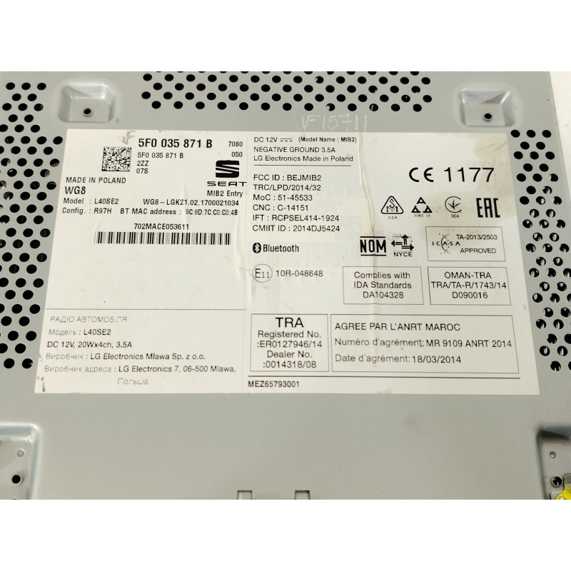 Recambio de sistema audio / radio cd para seat ibiza iv (6j5, 6p1) 1.2 tsi referencia OEM IAM 5F0035871B  