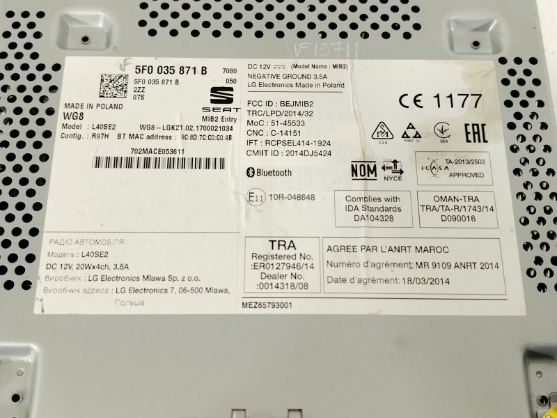 Recambio de sistema audio / radio cd para seat ibiza iv (6j5, 6p1) 1.2 tsi referencia OEM IAM 5F0035871B  