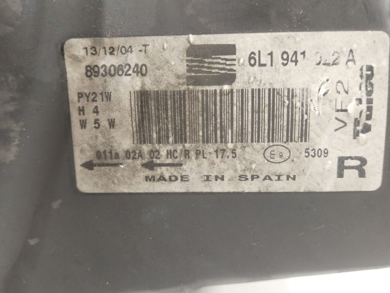 Recambio de faro derecho para seat ibiza iii (6l1) 1.9 tdi referencia OEM IAM 6L1941022A 89306240 
