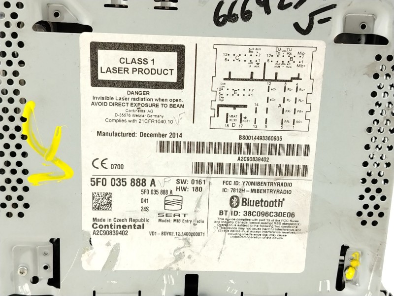 Recambio de sistema audio / radio cd para seat leon (5f1) 1.6 tdi referencia OEM IAM 5F0035888A  