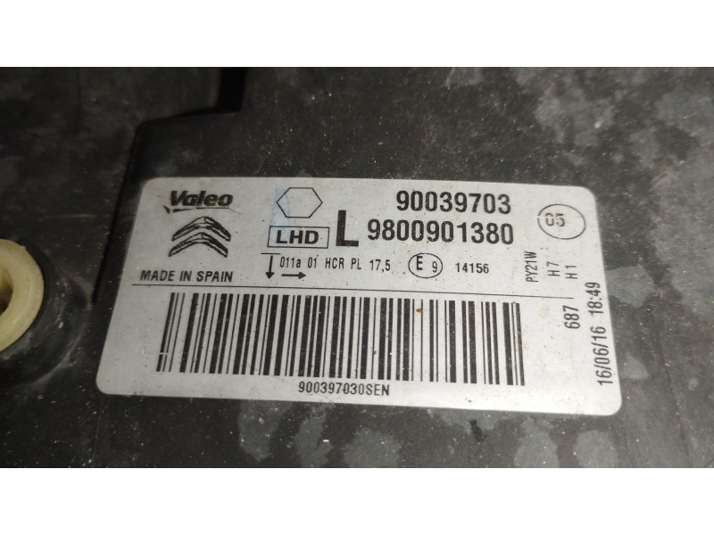 Recambio de faro izquierdo para citroën c4 cactus 1.6 bluehdi 100 referencia OEM IAM 9800901380 90039703 