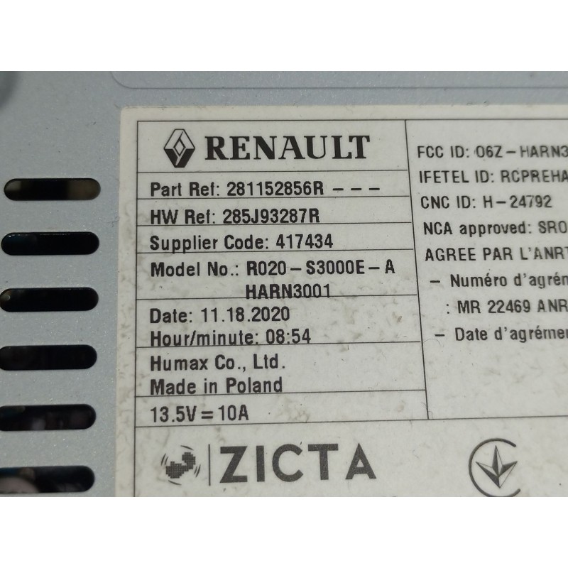 Recambio de sistema audio / radio cd para dacia sandero iii 1.0 tce 90 referencia OEM IAM 281152856R 285J93287R 