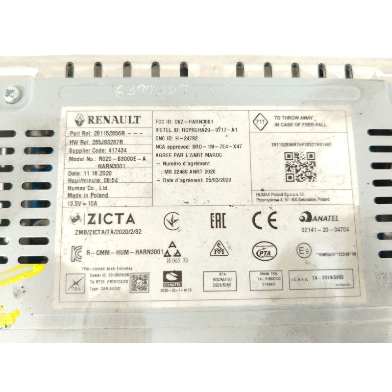 Recambio de sistema audio / radio cd para dacia sandero iii 1.0 tce 90 referencia OEM IAM 281152856R 285J93287R 